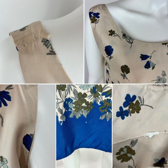 Vintage 60s Floral Dress Women's Small Blue Border Print Acetate Thin Shift - Picture 10 of 10